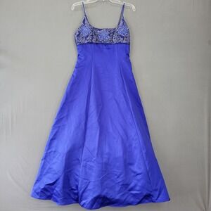 Zam Zam Women Dress Size 9 Juniors Blue Elegant Midi Beaded Paisley Strappy Zip